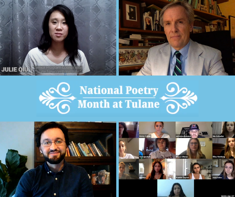 TUL National Poetry Month logo and screenshots of participants