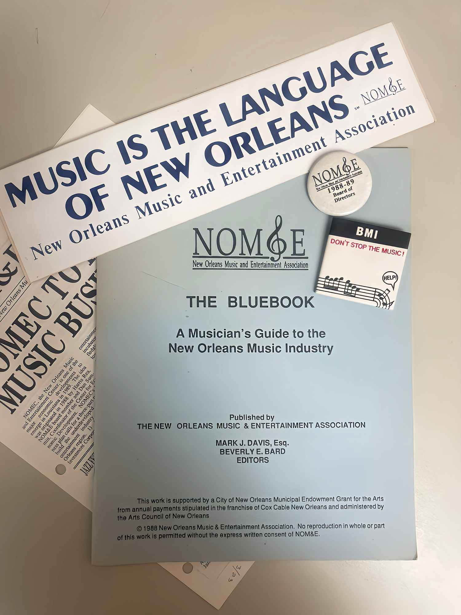 Materials from the New Orleans Music and Entertainment Association records include organization newsletters and promotional ephemera, HJA-024, Tulane University Special Collections.