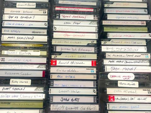 Cassettes (detail) from the Scott Jordan interview collection, HJA-099, Tulane University Special Collections.